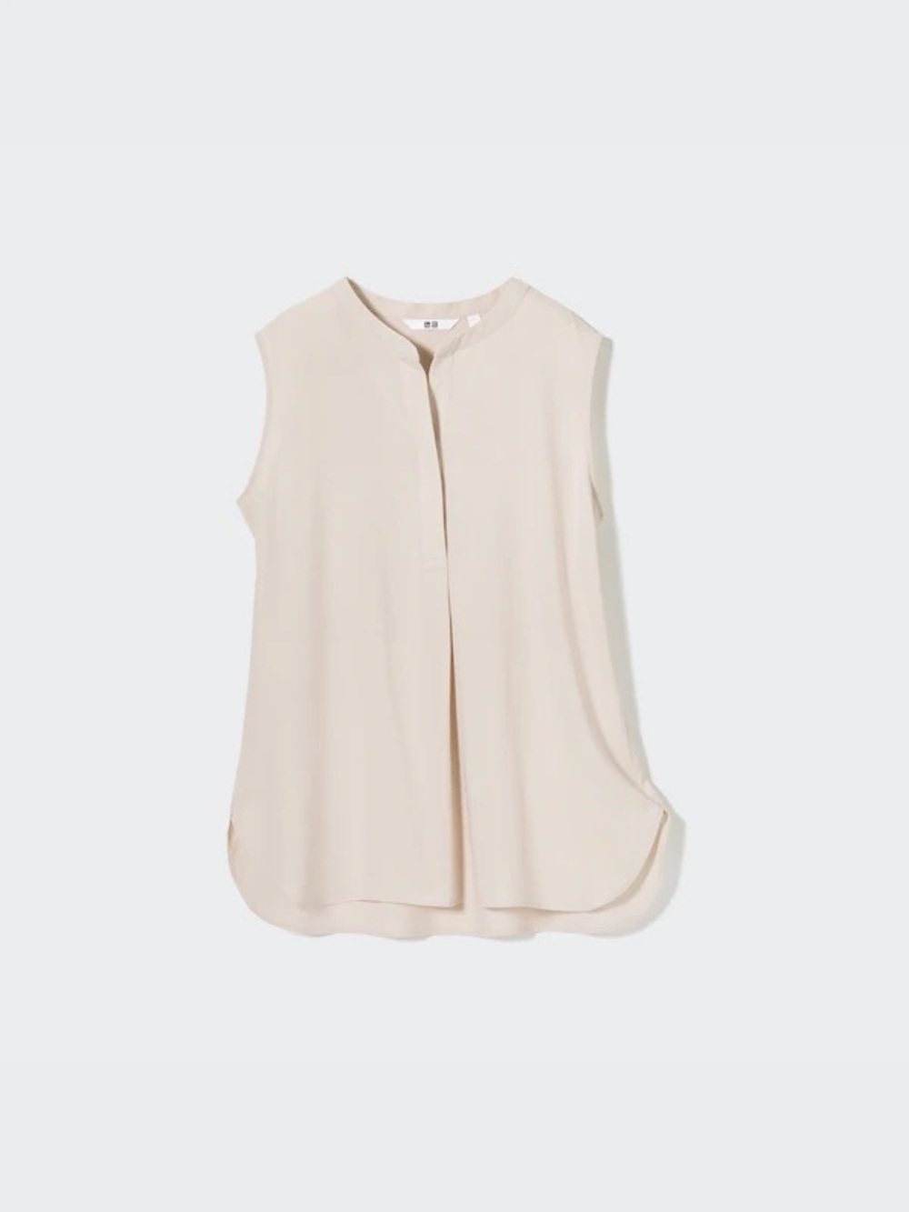 UNIQLO Rayon Skipper Collar Blouse | Sleeveless Natural XL